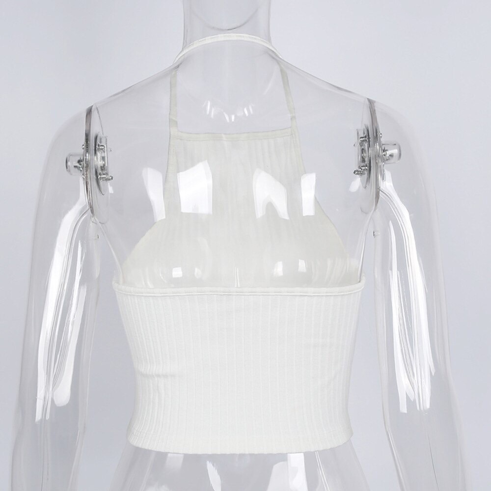 Black Ribbed Essential Halter Crop Top - Picture 7 of 7
